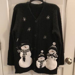 Black cardigan with snowmen!